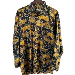 Vintage Jack Lipson Equestrian Button Up Shirt Hunting Scenes 100% Cotton Sz XL
